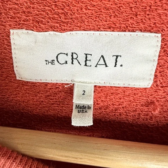 THE GREAT Cross Country Colorblock Cotton Sweatshirt Tomato Red Blue Medium - Picture 6 of 13